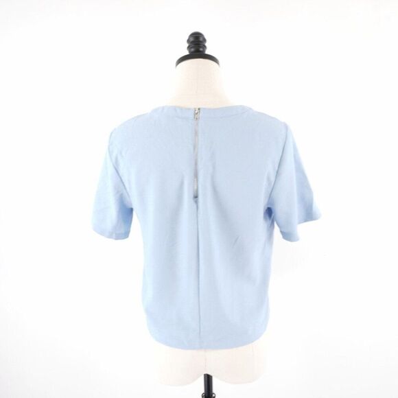 Forever 21 Crop Top Blouse Blue Crew Neck Short Sleeve Medium Polyester Back Zip - Picture 5 of 9
